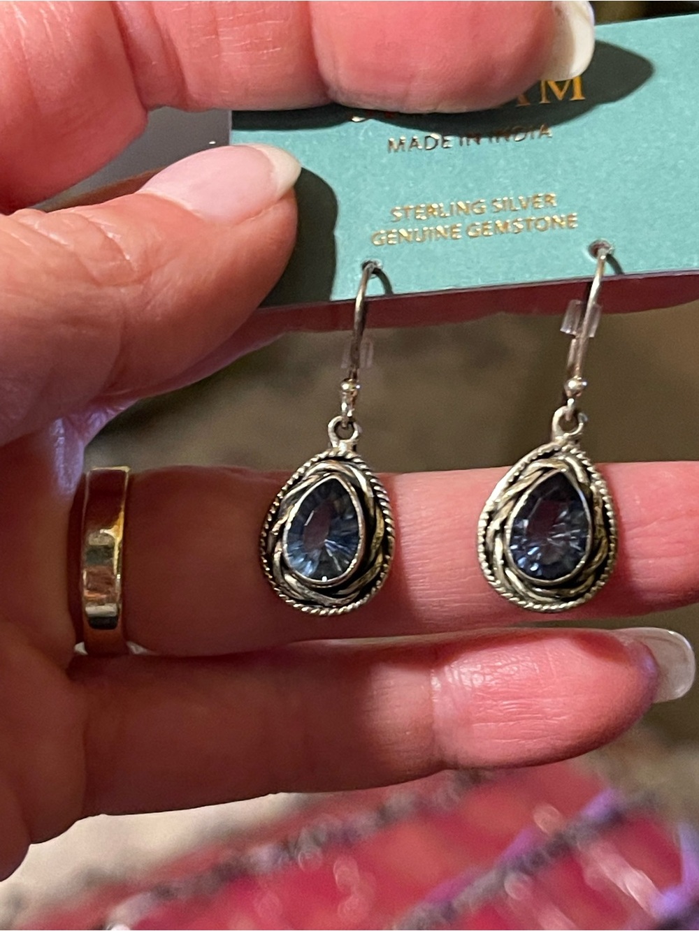 Sterling Silver Teardrop Earrings with Blue Myistic Quartz Gemstones